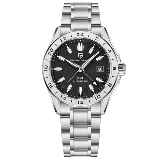 Pagani Design Herren Luxus Automatikuhr GMT Edelstahl Saphirglas Datum 39 mm