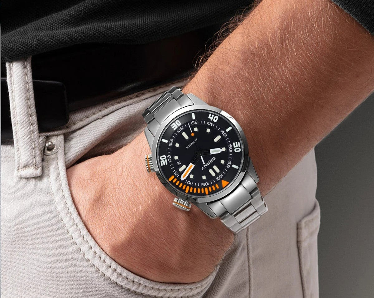 Berny Automatikuhr Herren Armbanduhr Taucher Edelstahl Saphirglas Taucheruhr