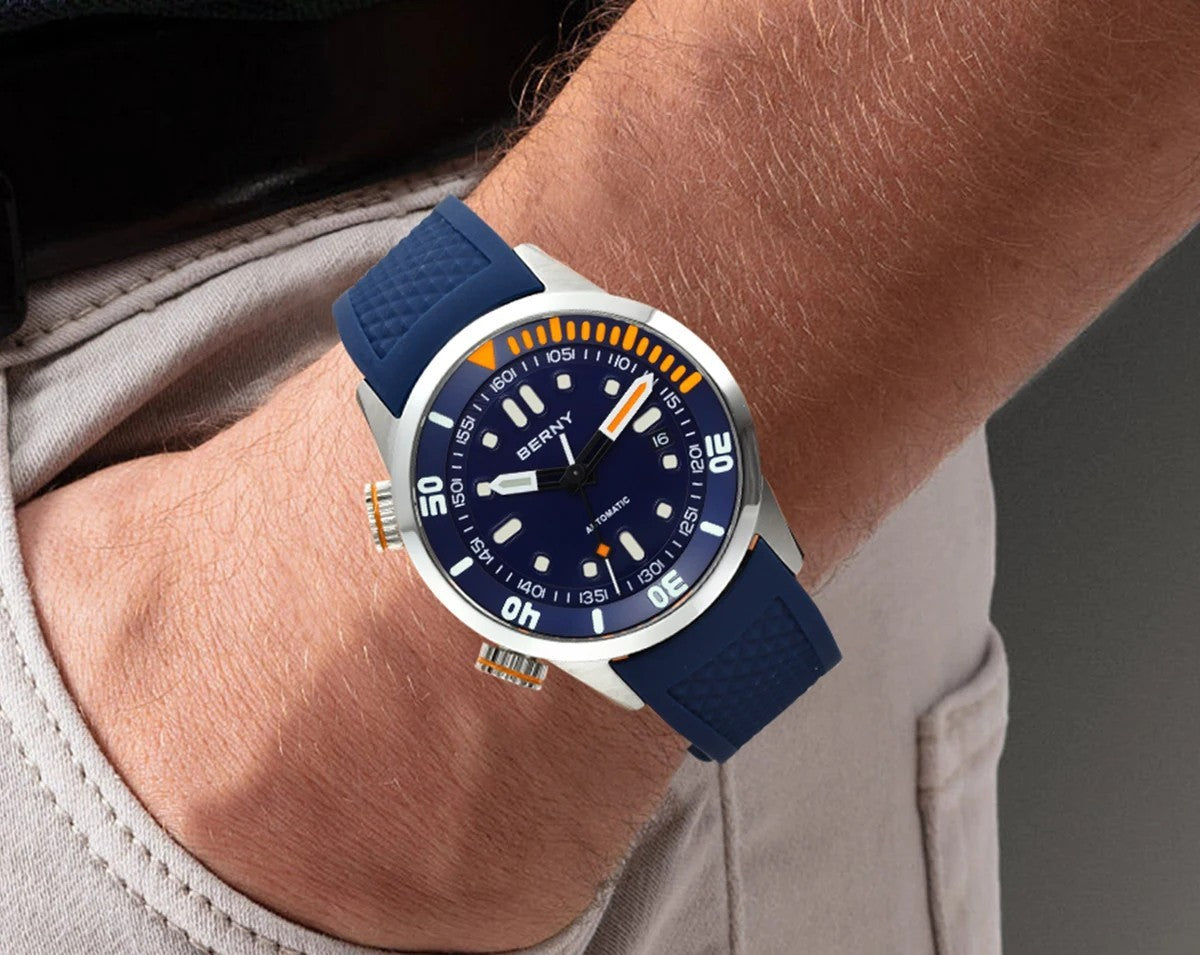 Berny Automatikuhr Herren Armbanduhr Taucher Edelstahl Saphirglas Taucheruhr