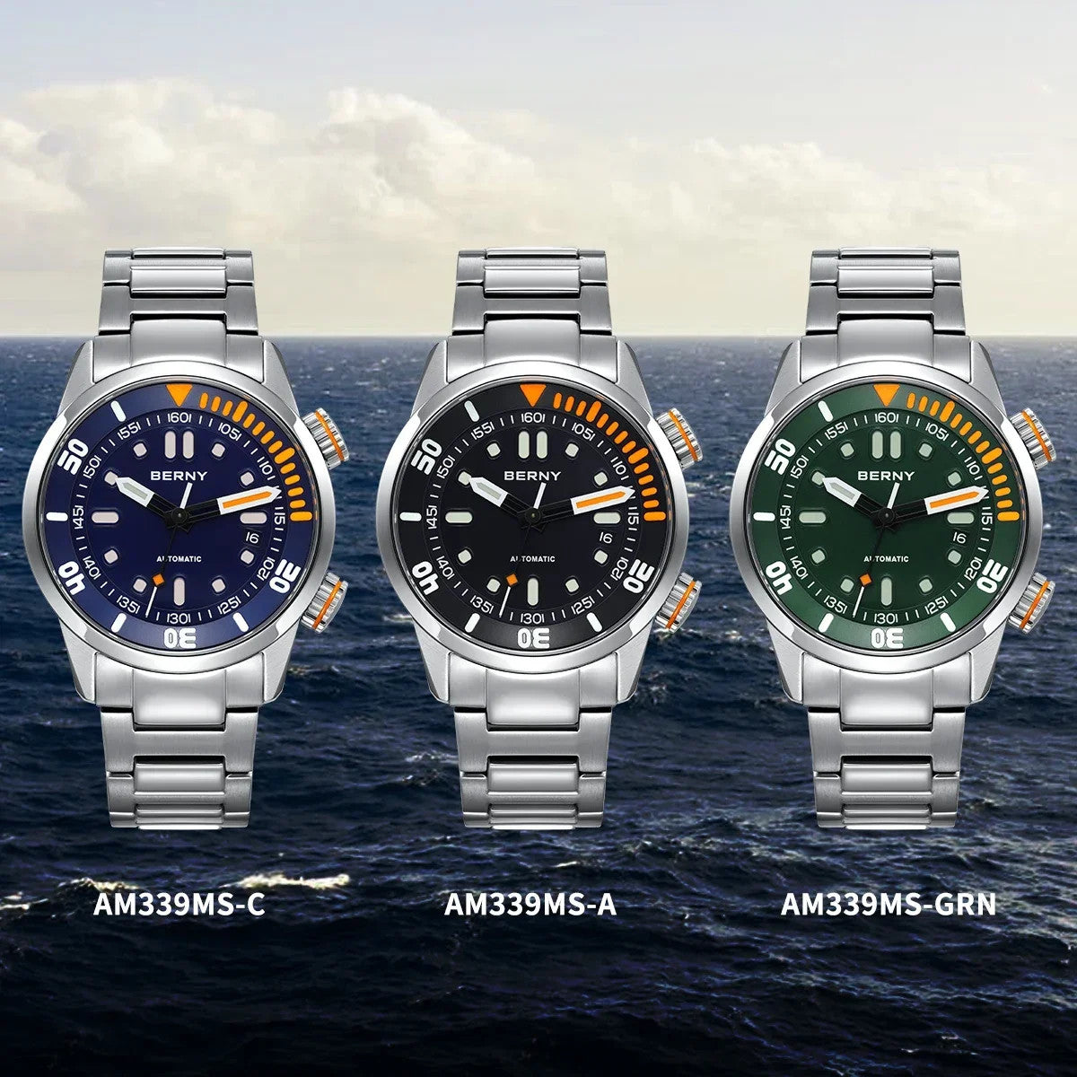 Berny Automatikuhr Herren Armbanduhr Taucher Edelstahl Saphirglas Taucheruhr