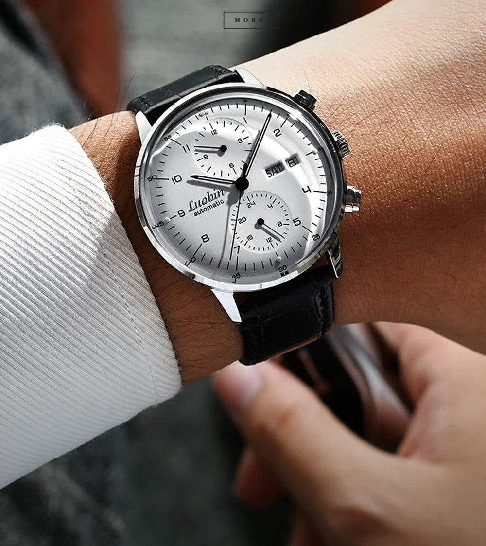 Luxus Herrenuhr Automatikuhr Armbanduhr Edelstahl Silber
