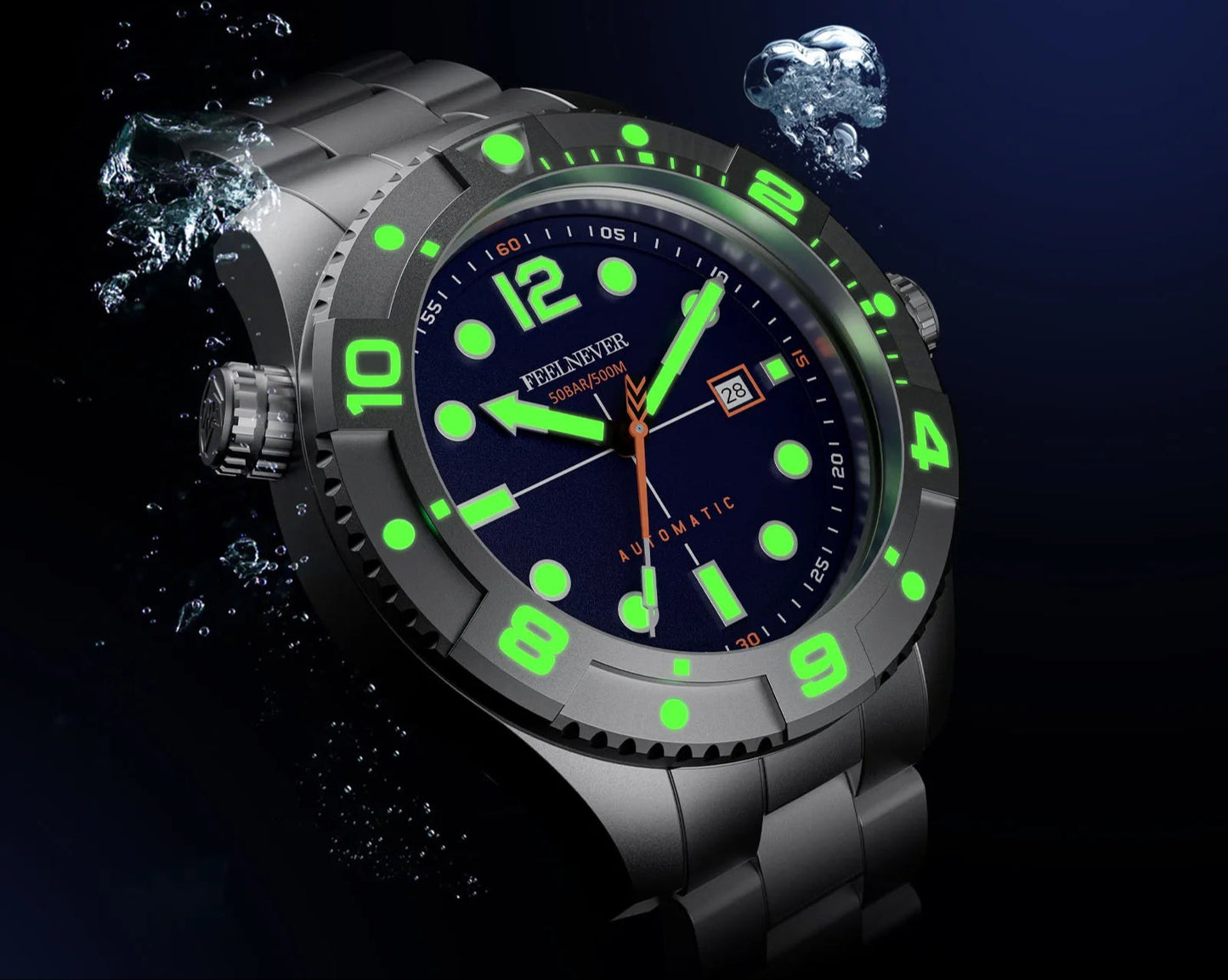 Feelnever Taucheruhr Automatik Edelstahl 45mm