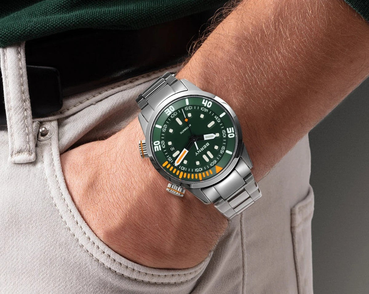 Berny Automatikuhr Herren Armbanduhr Taucher Edelstahl Saphirglas Taucheruhr