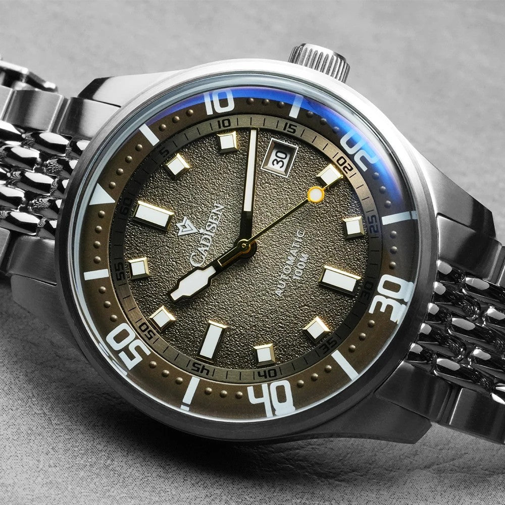 Cadisen Automatik Uhr Herren Armbanduhr Silber 40mm Edelstahl 10bar Datum