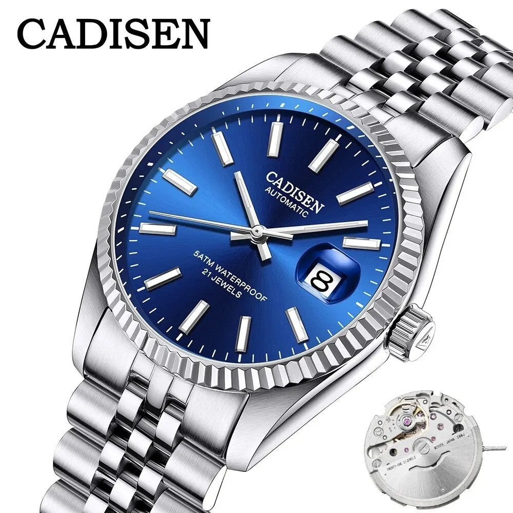 Cadisen Automatik Uhr Herren Luxus  Armbanduhr 38mm Edelstahl Saphirglas 5bar