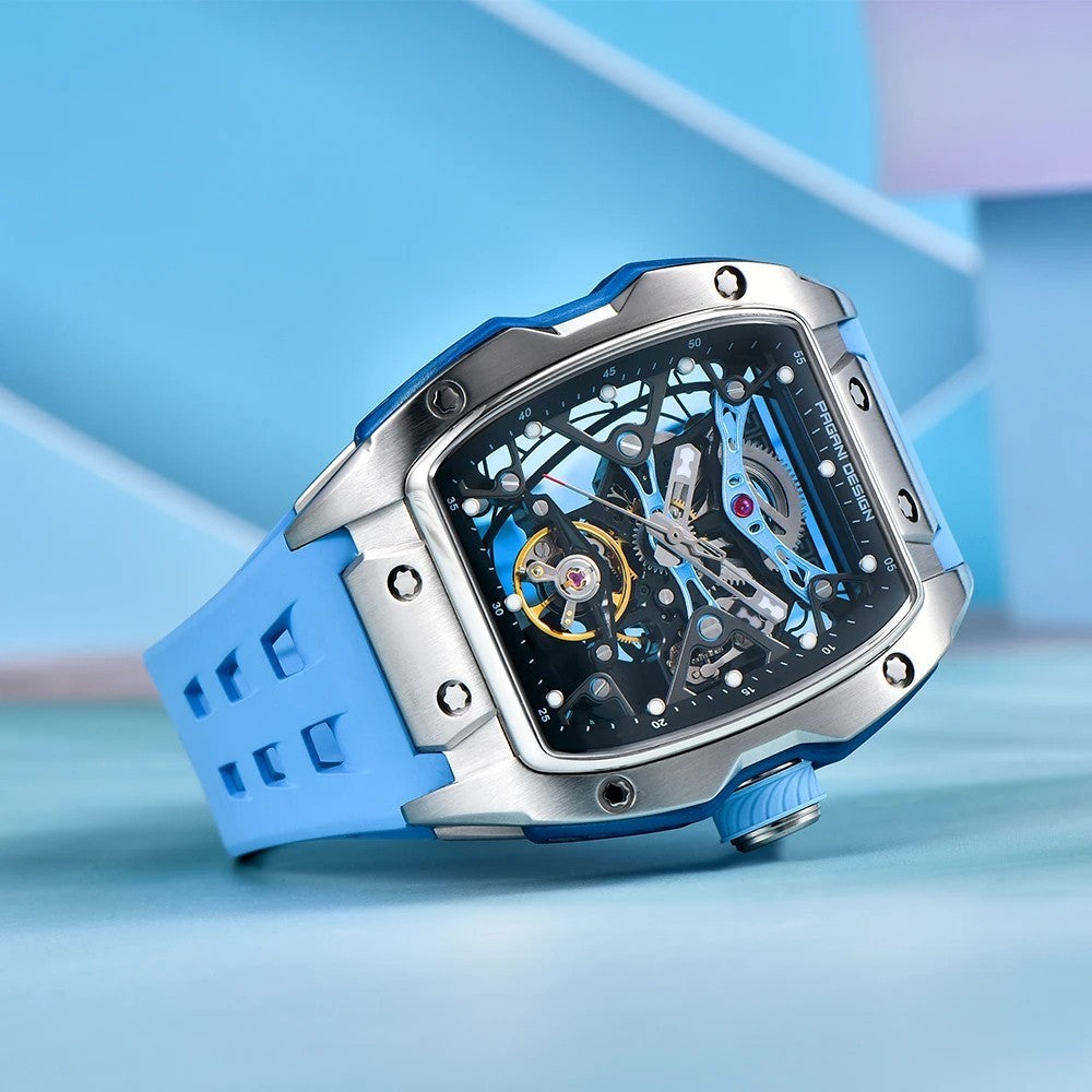 Pagani Design Automatik Uhr Herren Edelstahl 42mm Sportuhr Gummiband Saphirglas