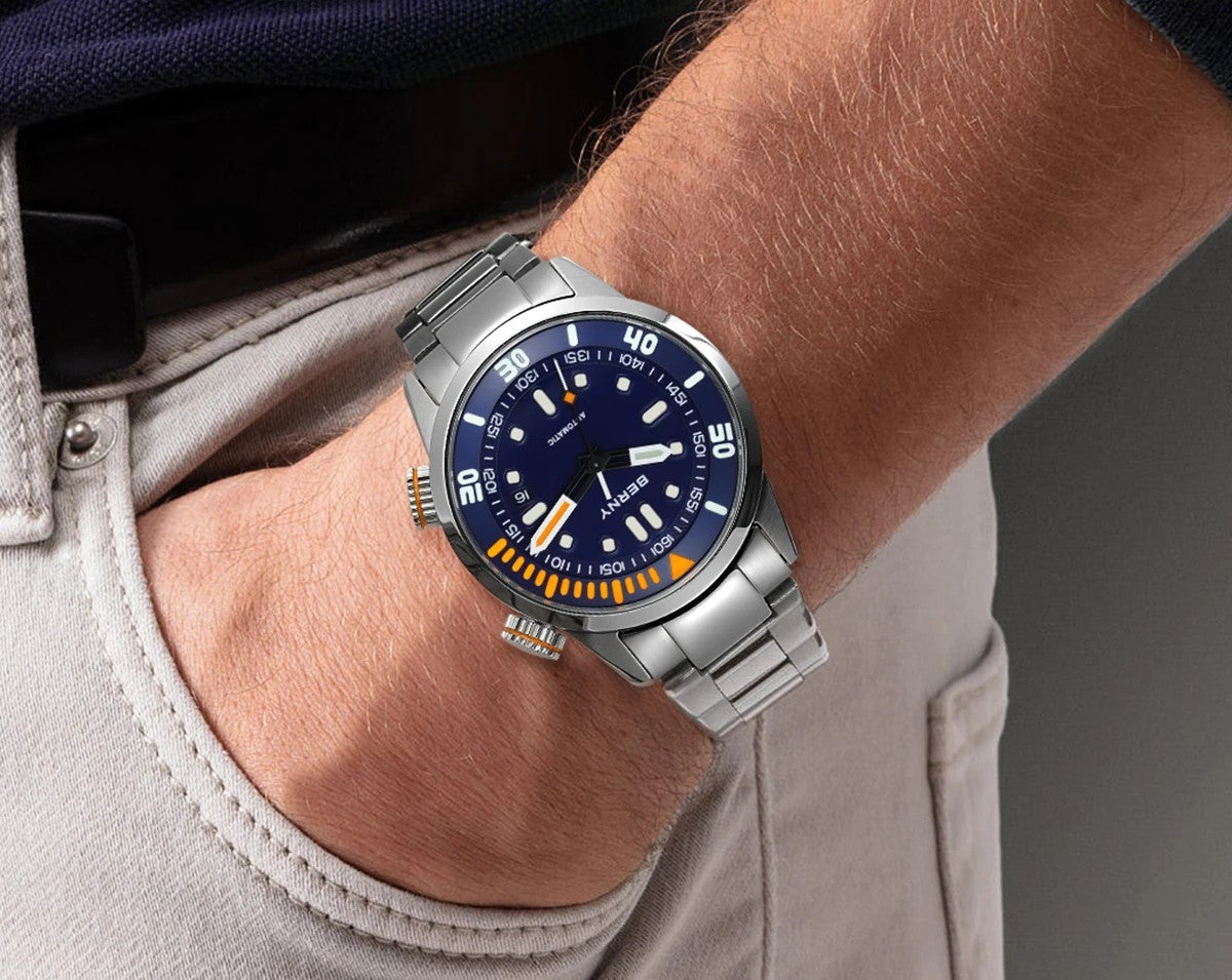 Berny Automatikuhr Herren Armbanduhr Taucher Edelstahl Saphirglas Taucheruhr