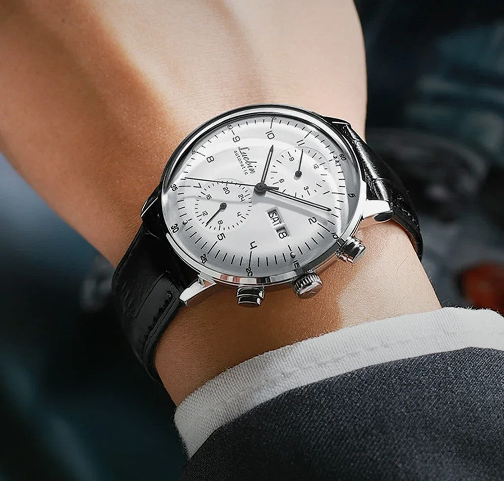 Luxus Herrenuhr Automatikuhr Armbanduhr Edelstahl Silber