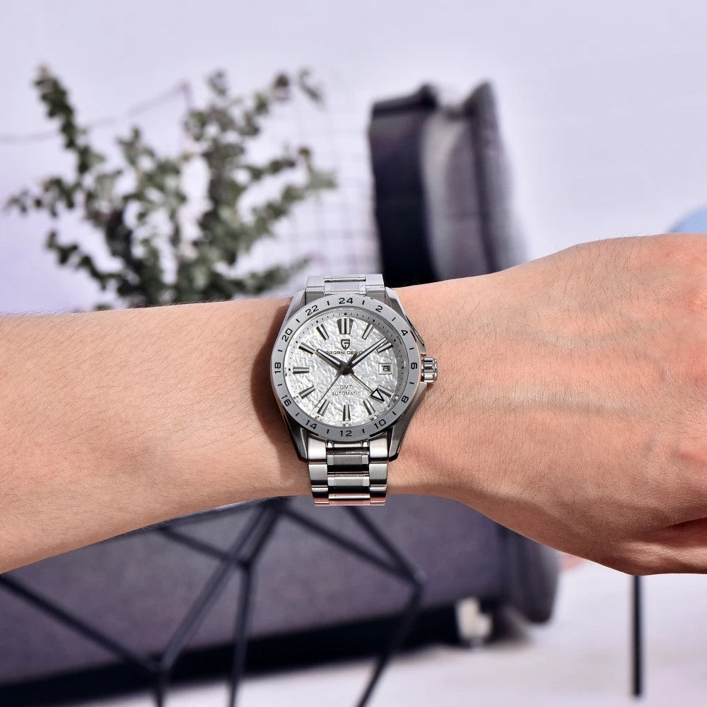 Pagani Design Herren Luxus Automatikuhr GMT Edelstahl Saphirglas Datum 39 mm
