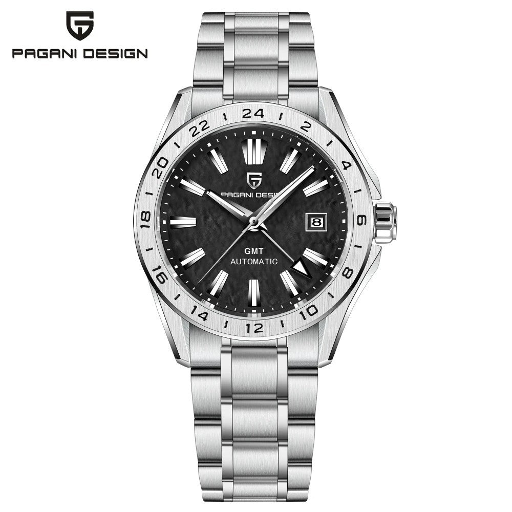 Pagani Design Herren Luxus Automatikuhr GMT Edelstahl Saphirglas Datum 39 mm