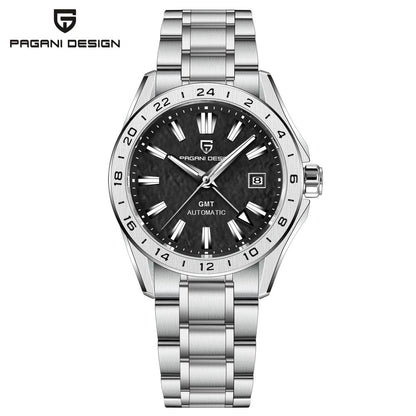 Pagani Design Herren Luxus Automatikuhr GMT Edelstahl Saphirglas Datum 39 mm