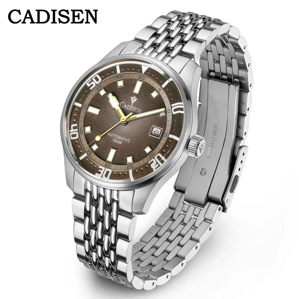 Cadisen Automatik Uhr Herren Armbanduhr Silber 40mm Edelstahl 10bar Datum