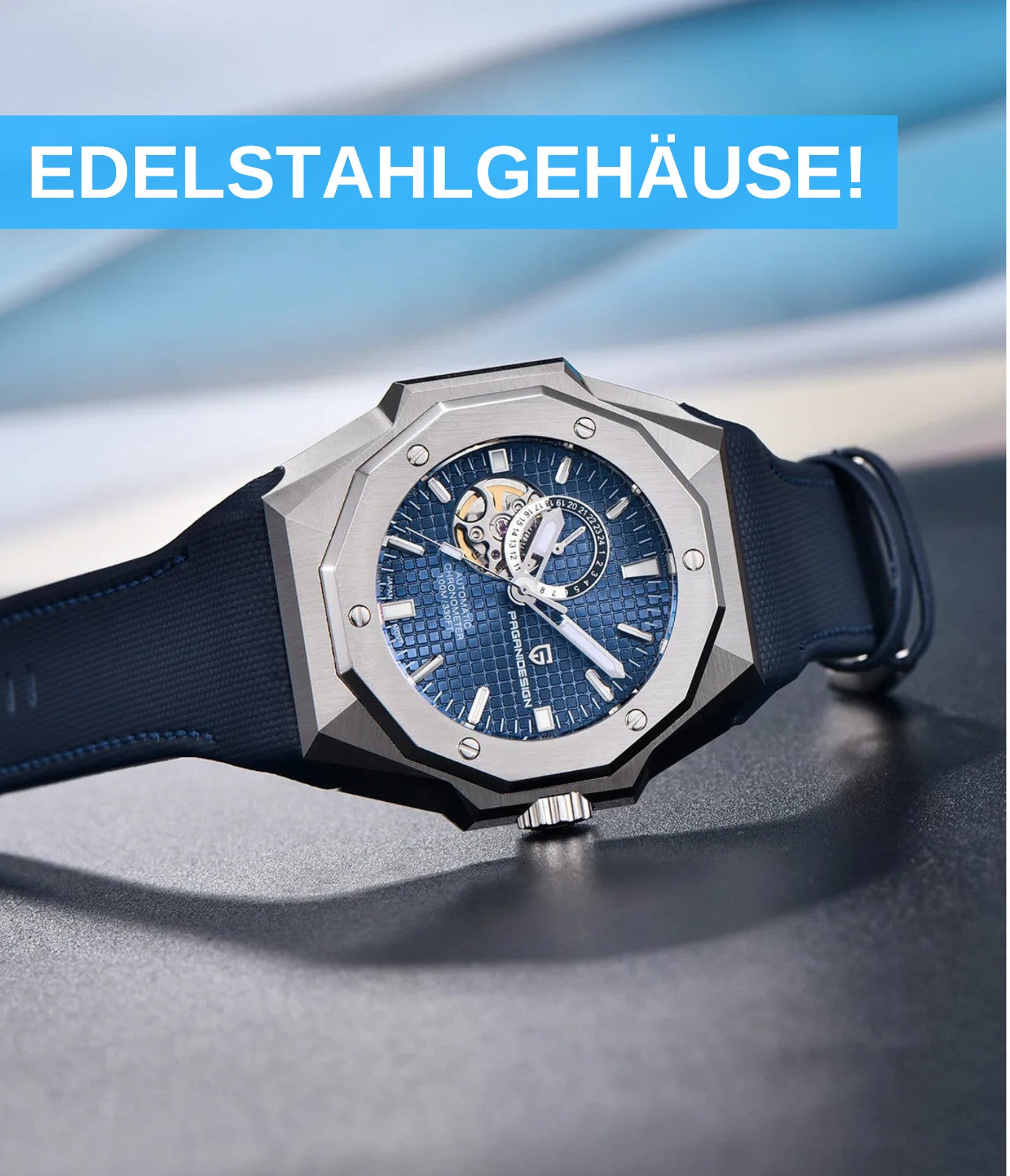 Pagani Design PD-YS010 Automatikuhr Herren Edelstahl 42mm Lederband Saphirglas