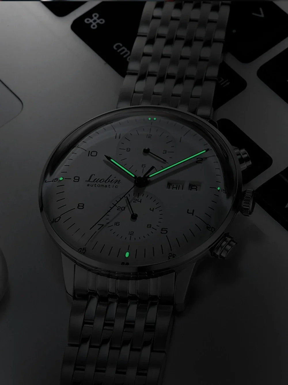 Luxus Herrenuhr Automatikuhr Armbanduhr Edelstahl Silber
