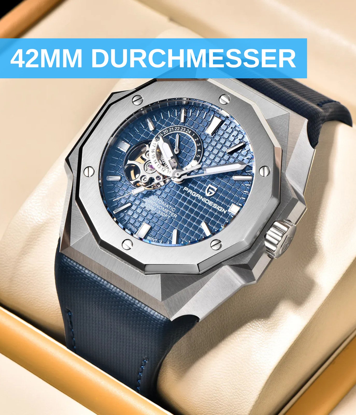 Pagani Design PD-YS010 Automatikuhr Herren Edelstahl 42mm Lederband Saphirglas