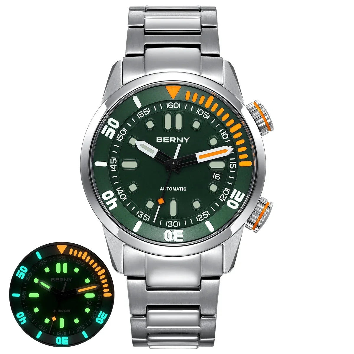 Berny Automatikuhr Herren Armbanduhr Taucher Edelstahl Saphirglas Taucheruhr