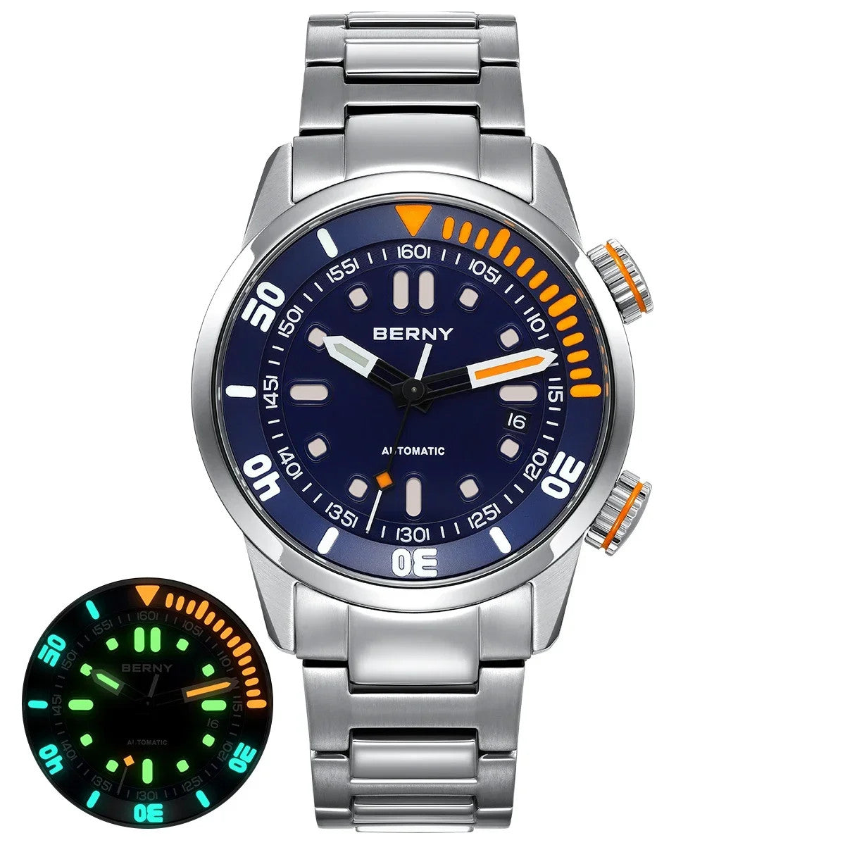 Berny Automatikuhr Herren Armbanduhr Taucher Edelstahl Saphirglas Taucheruhr