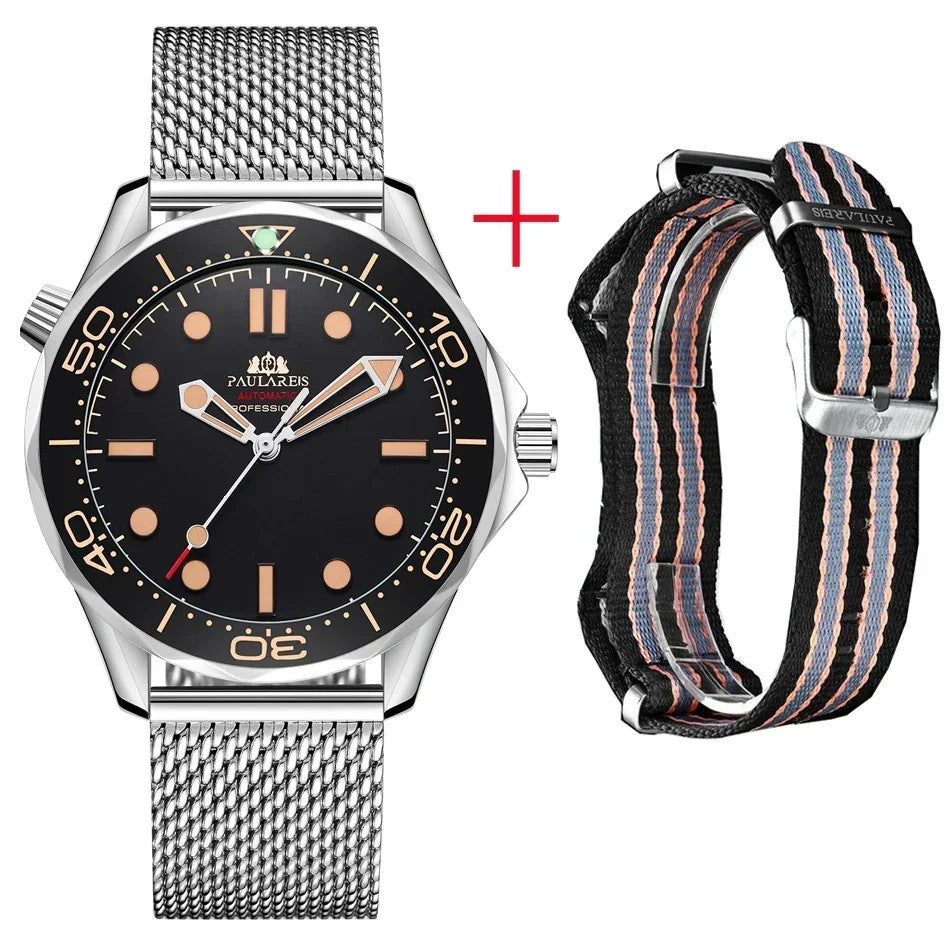 Paulareis Automatikuhr Armbanduhr Herren Edelstahl Herrenuhr Taucheruhr