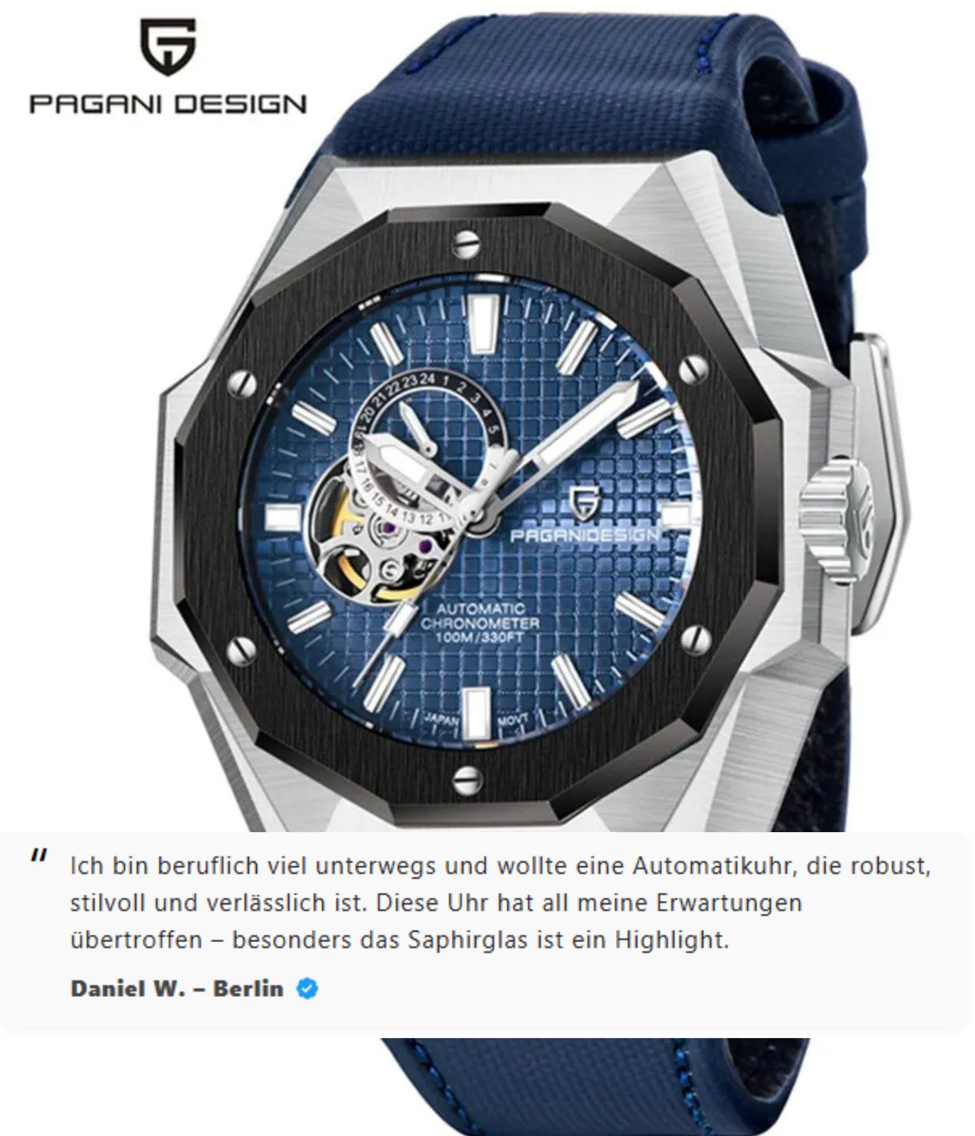 Pagani Design PD-YS010 Automatikuhr Herren Edelstahl 42mm Lederband Saphirglas