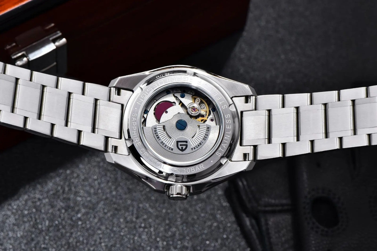 Pagani Design Herren Luxus Automatikuhr GMT Edelstahl Saphirglas Datum 39 mm