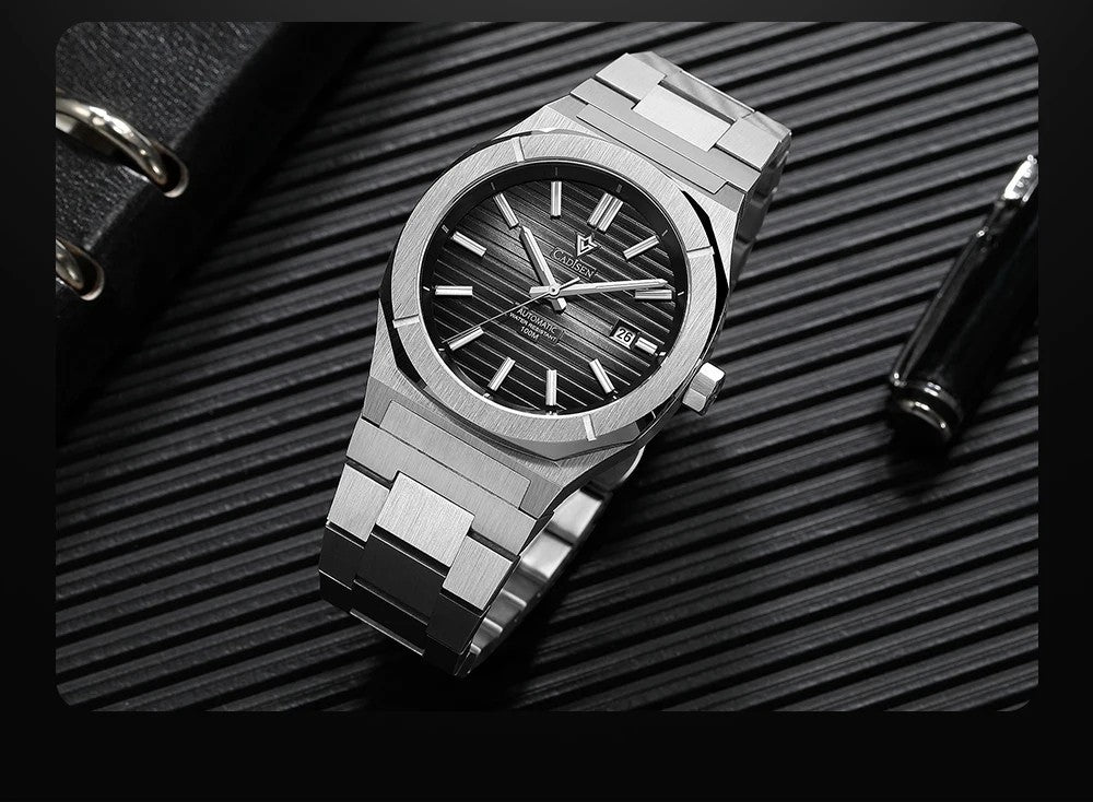 Cadisen Automatikuhr Herren Luxus Armbanduhr 40mm Edelstahl Saphirglas Datum