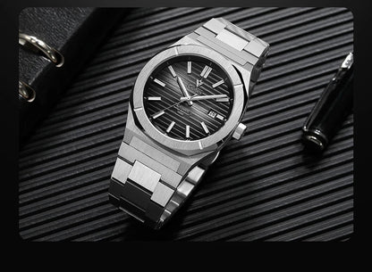 Cadisen Automatikuhr Herren Luxus Armbanduhr 40mm Edelstahl Saphirglas Datum