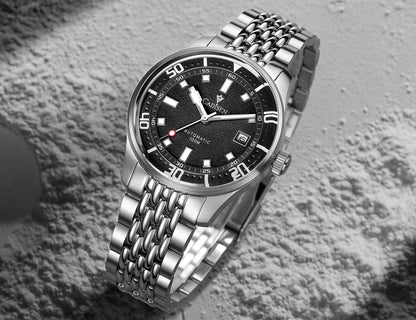 Cadisen Automatik Uhr Herren Armbanduhr Silber 40mm Edelstahl 10bar Datum
