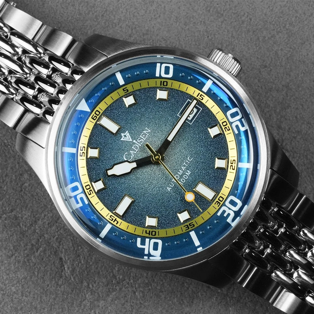 Cadisen Automatik Uhr Herren Armbanduhr Silber 40mm Edelstahl 10bar Datum