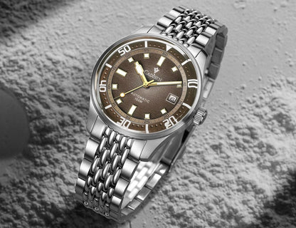 Cadisen Automatik Uhr Herren Armbanduhr Silber 40mm Edelstahl 10bar Datum