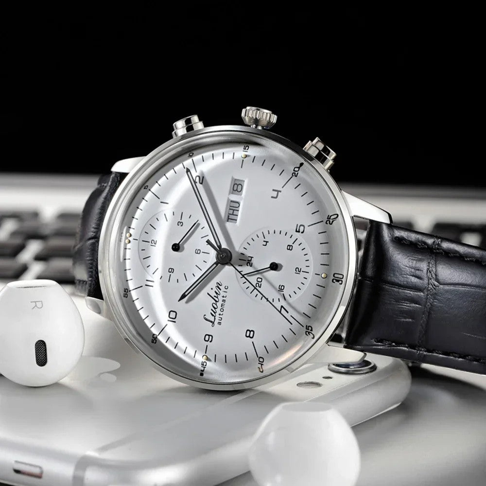 Luxus Herrenuhr Automatikuhr Armbanduhr Edelstahl Silber