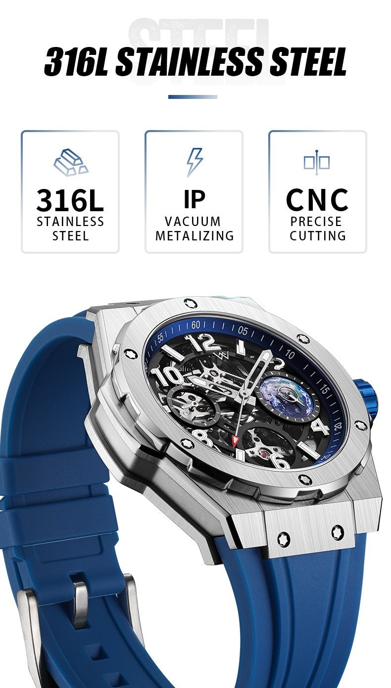 Welly Merck Herren Automatikuhr Armbanduhr 42mm Saphirglas Edelstahl 5BAR
