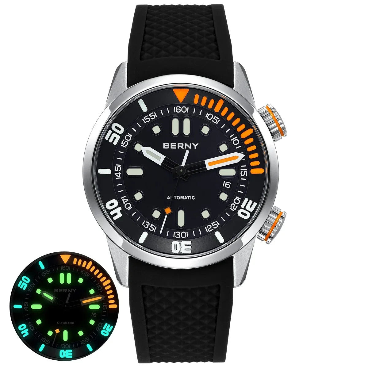 Berny Automatikuhr Herren Armbanduhr Taucher Edelstahl Saphirglas Taucheruhr