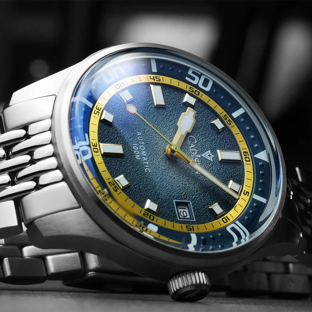 Cadisen Automatik Uhr Herren Armbanduhr Silber 40mm Edelstahl 10bar Datum
