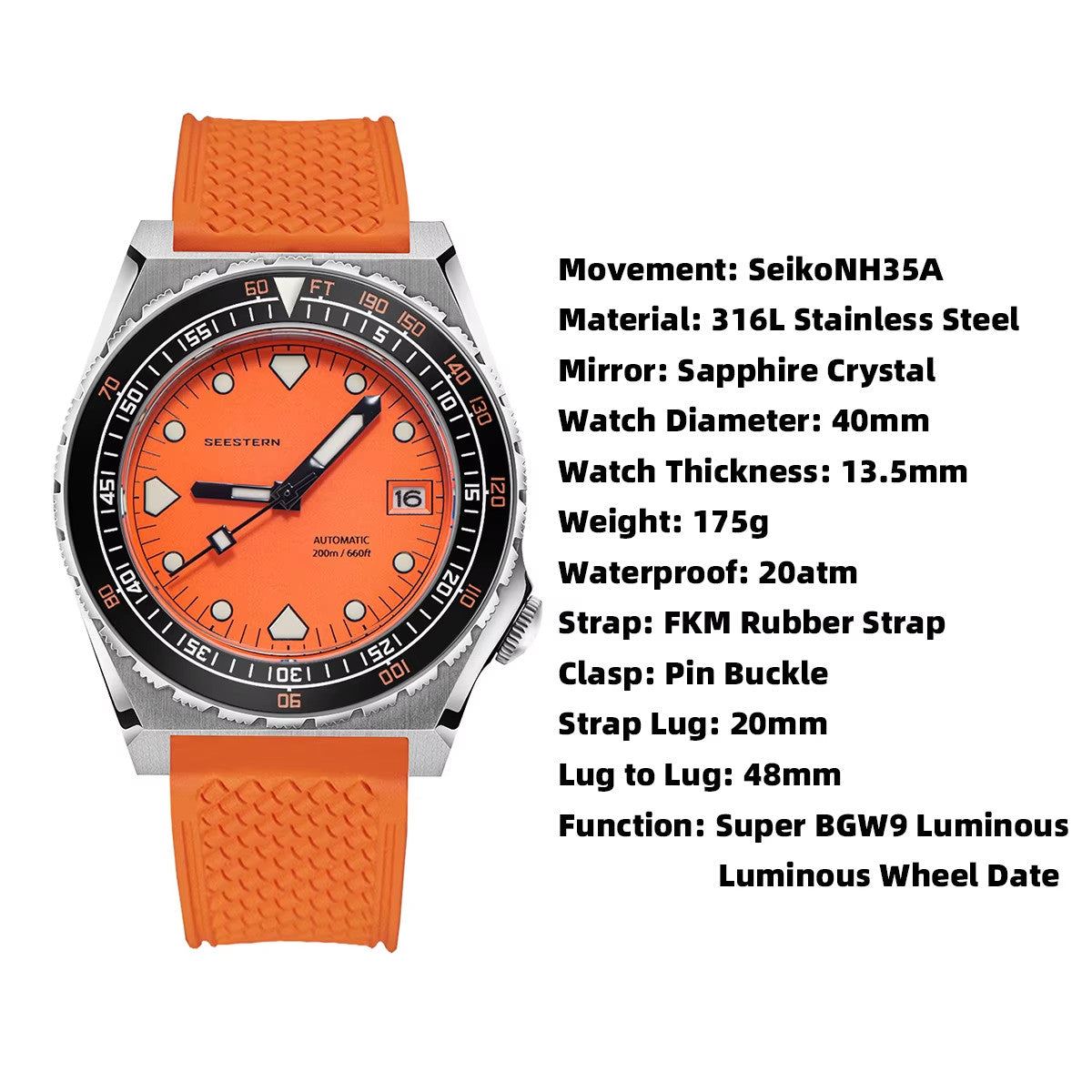 Seestern Taucher Uhr SUB600T Automatikuhr Saphirglas Edelstahl 200m Wasserdicht