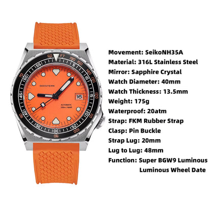 Seestern Taucher Uhr SUB600T Automatikuhr Saphirglas Edelstahl 200m Wasserdicht