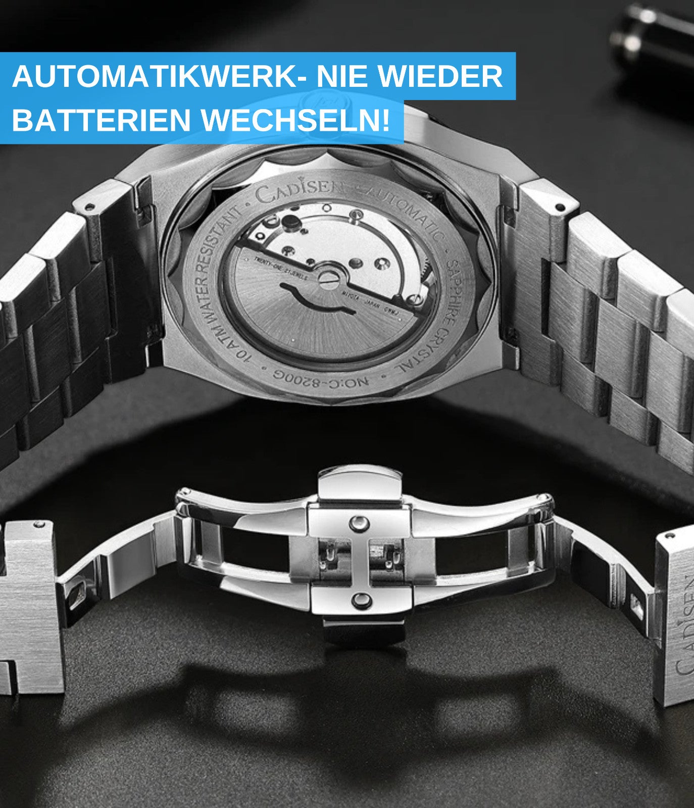 Cadisen Automatikuhr Herren Luxus Armbanduhr 40mm Edelstahl Saphirglas Datum
