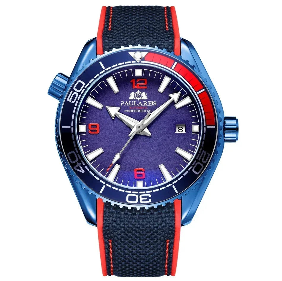 Paulareis Automatik Uhr Herren Armbanduhr Luxusuhr Datum Kautschukband 3bar
