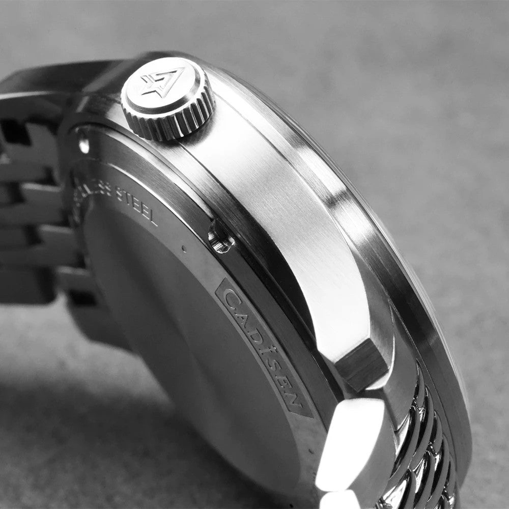 Cadisen Automatik Uhr Herren Armbanduhr Silber 40mm Edelstahl 10bar Datum