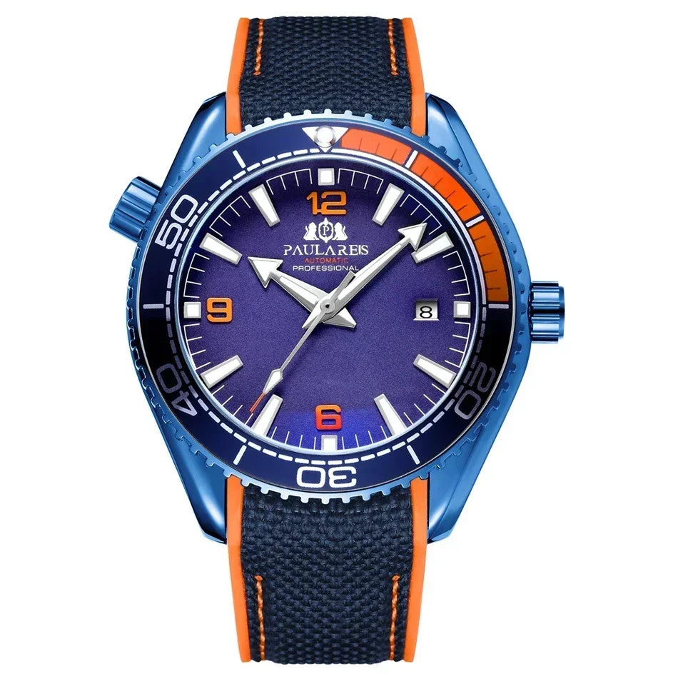 Paulareis Automatik Uhr Herren Armbanduhr Luxusuhr Datum Kautschukband 3bar