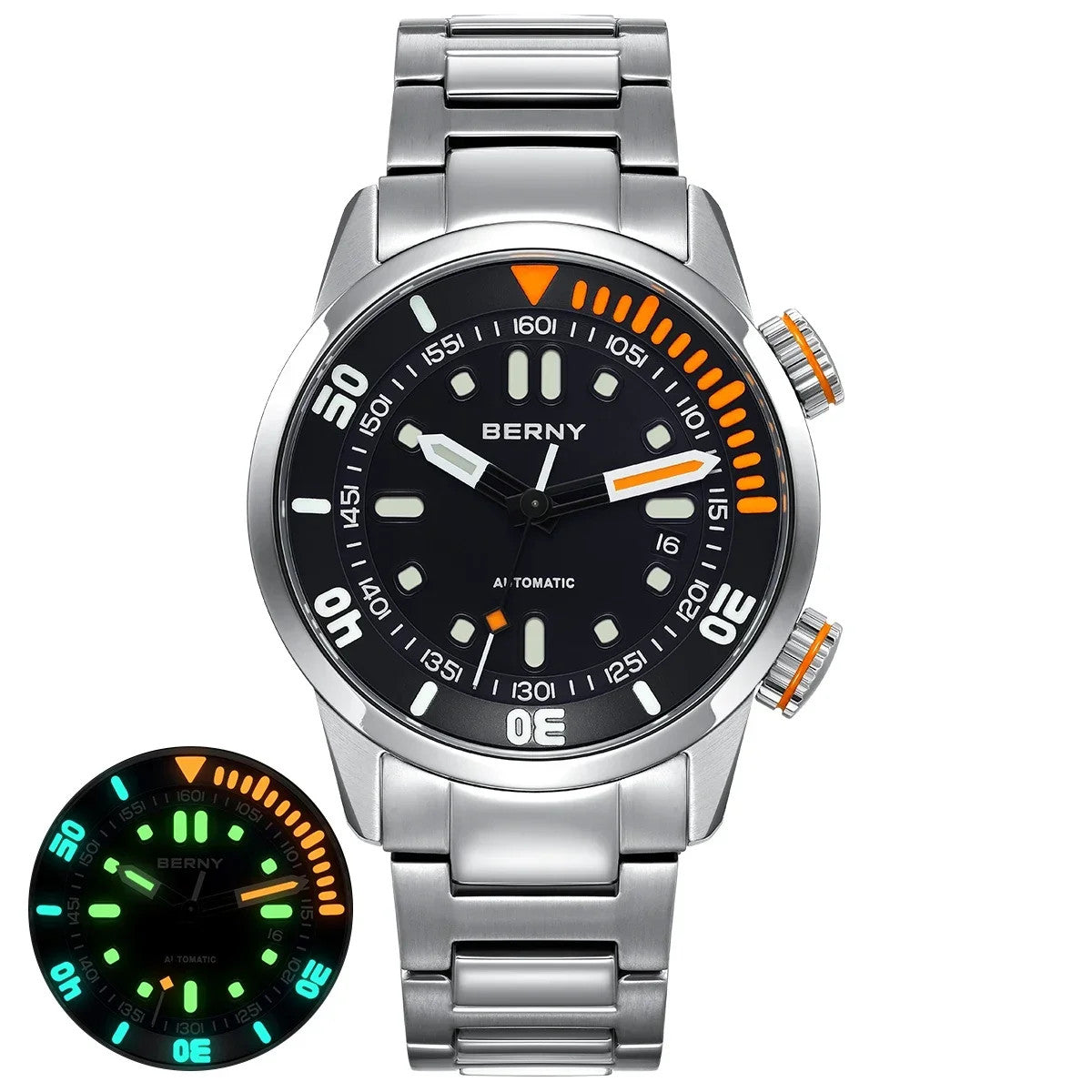 Berny Automatikuhr Herren Armbanduhr Taucher Edelstahl Saphirglas Taucheruhr