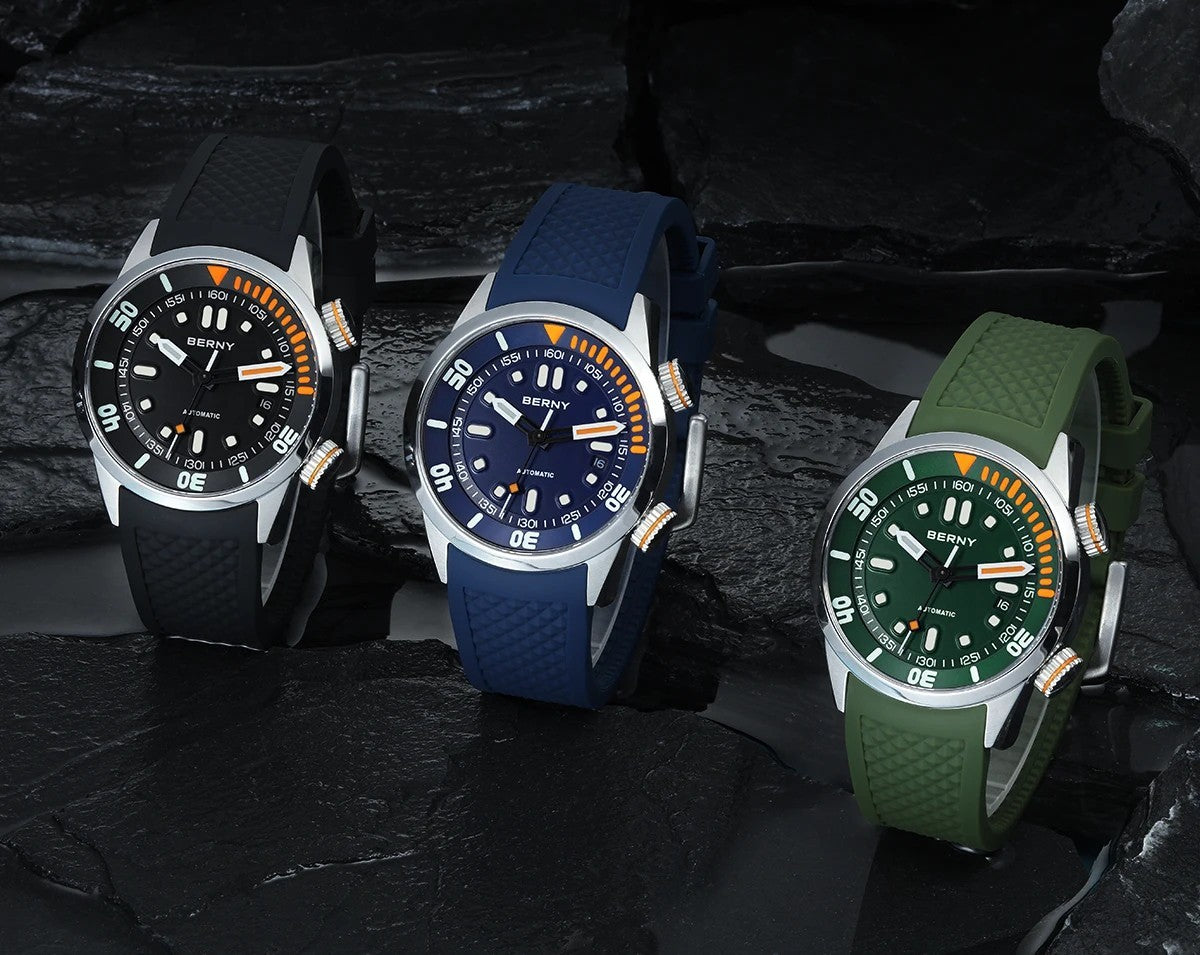 Berny Automatikuhr Herren Armbanduhr Taucher Edelstahl Saphirglas Taucheruhr