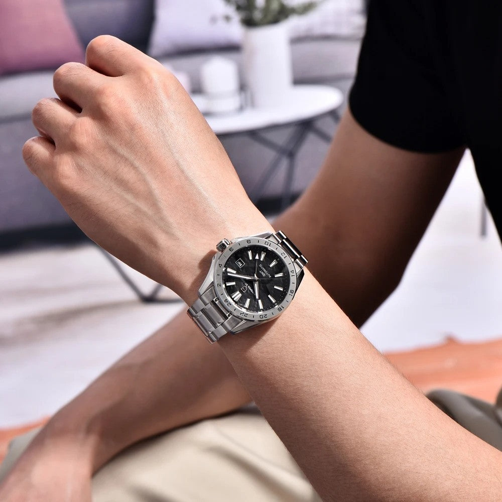 Pagani Design Herren Luxus Automatikuhr GMT Edelstahl Saphirglas Datum 39 mm