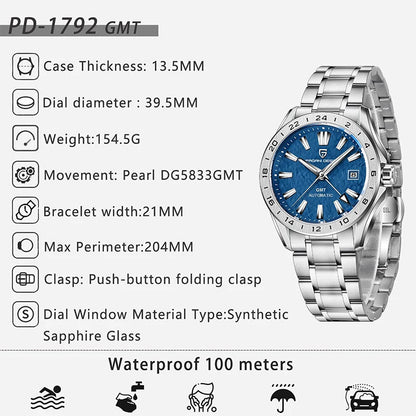 Pagani Design PD-1792 GMT Automatikuhr Herren Edelstahl 39mm Saphirglas