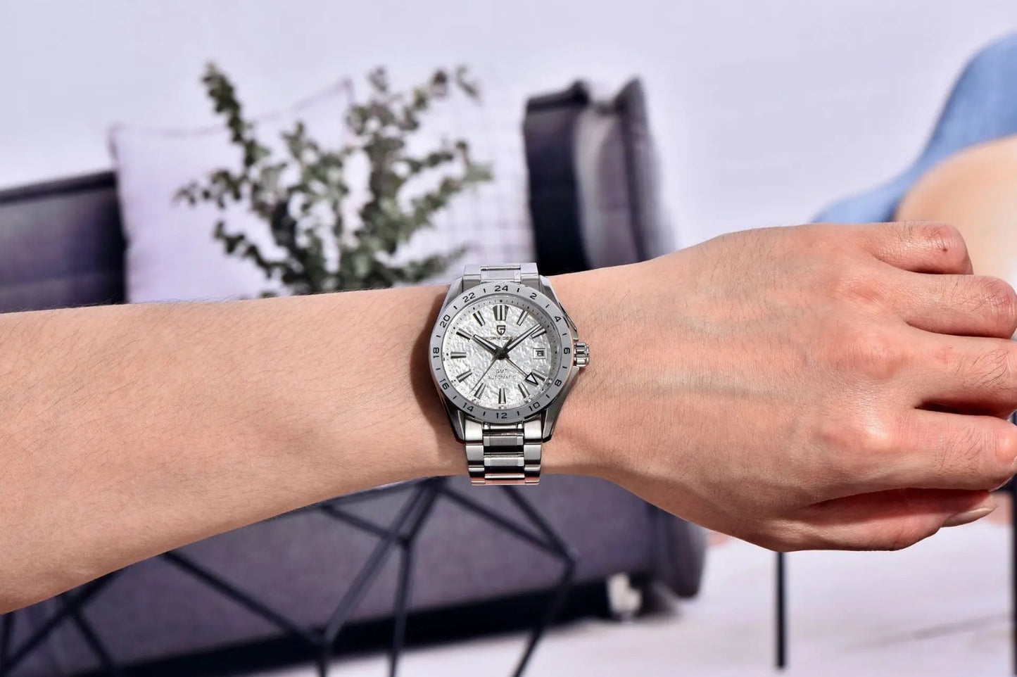 Pagani Design Herren Luxus Automatikuhr GMT Edelstahl Saphirglas Datum 39 mm