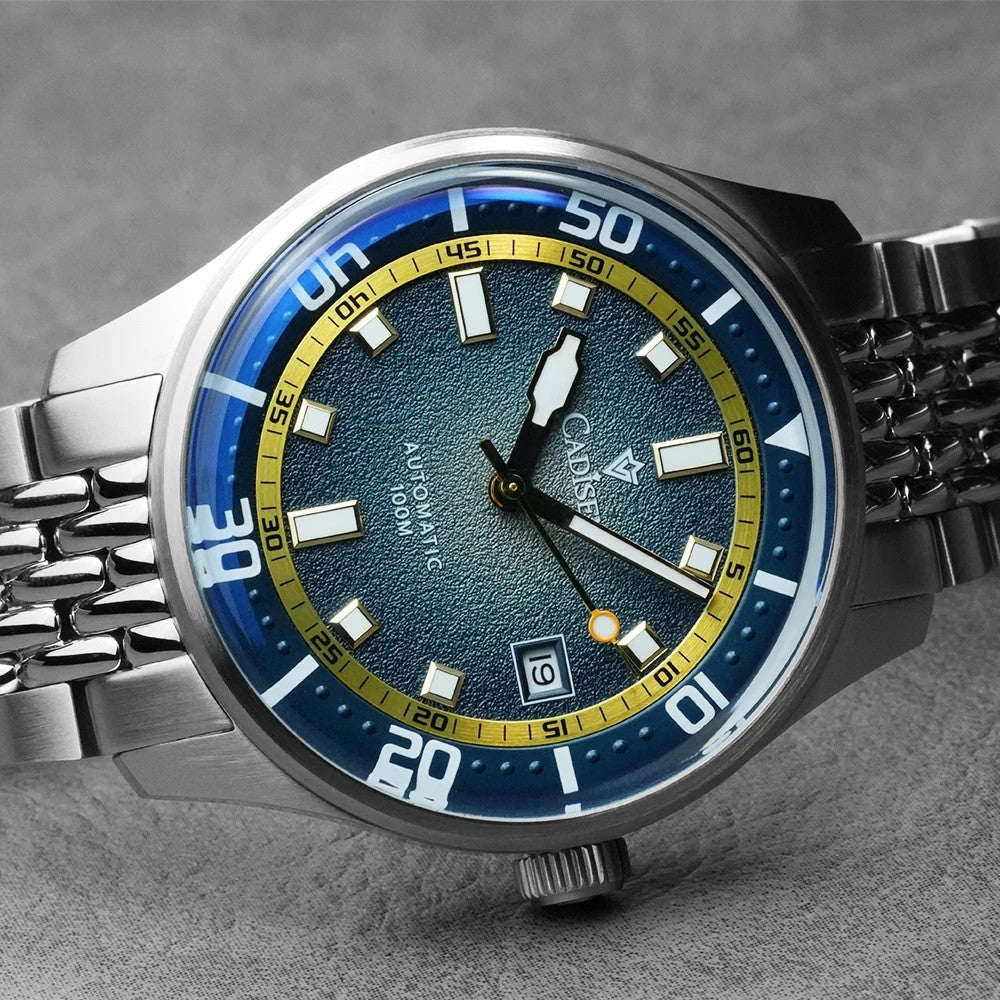 Cadisen Automatik Uhr Herren Armbanduhr Silber 40mm Edelstahl 10bar Datum