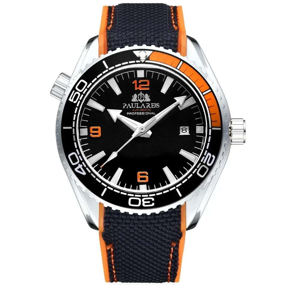Paulareis Automatik Uhr Herren Armbanduhr Luxusuhr Datum Kautschukband 3bar