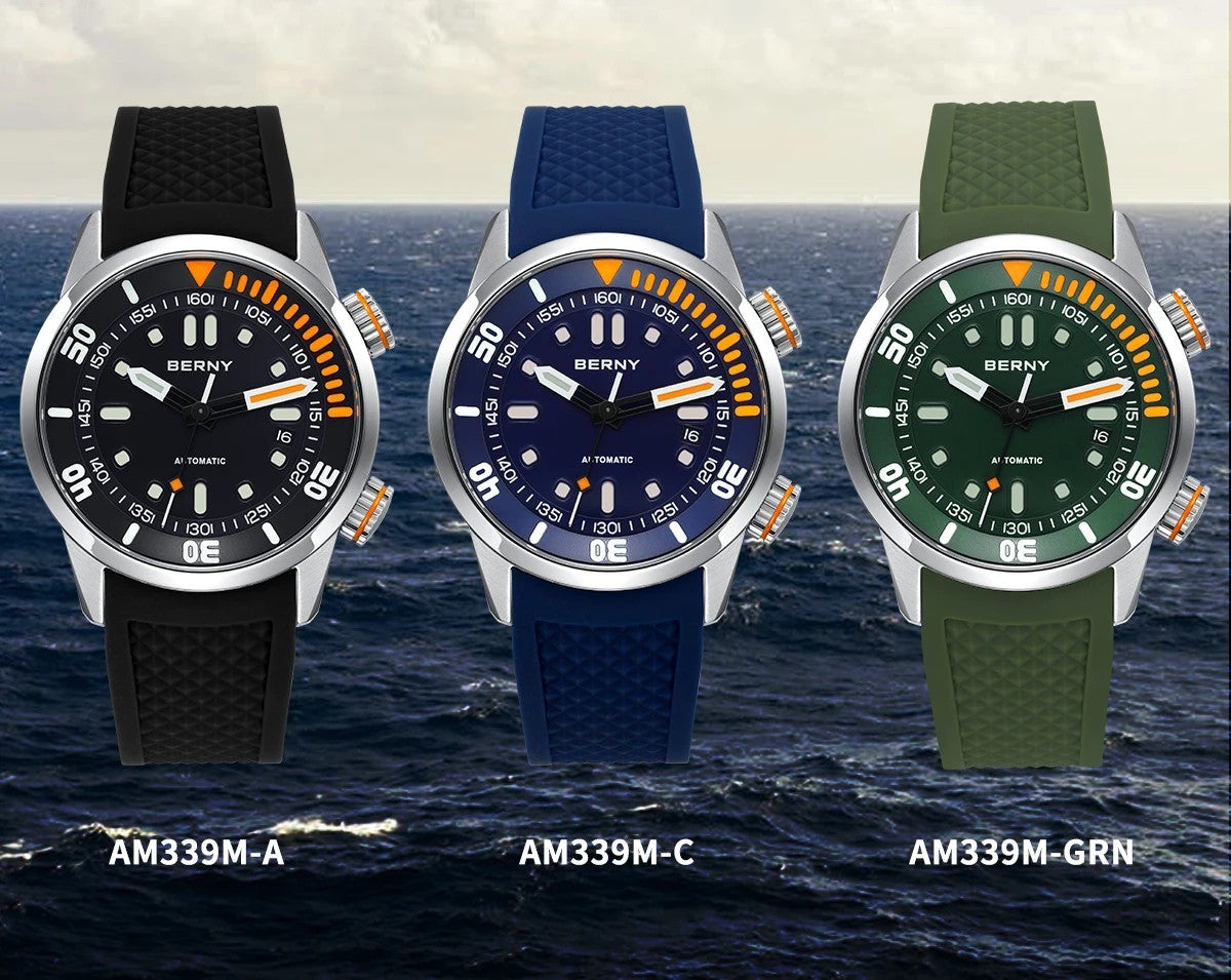 Berny Automatikuhr Herren Armbanduhr Taucher Edelstahl Saphirglas Taucheruhr