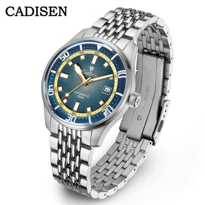 Cadisen Automatik Uhr Herren Armbanduhr Silber 40mm Edelstahl 10bar Datum