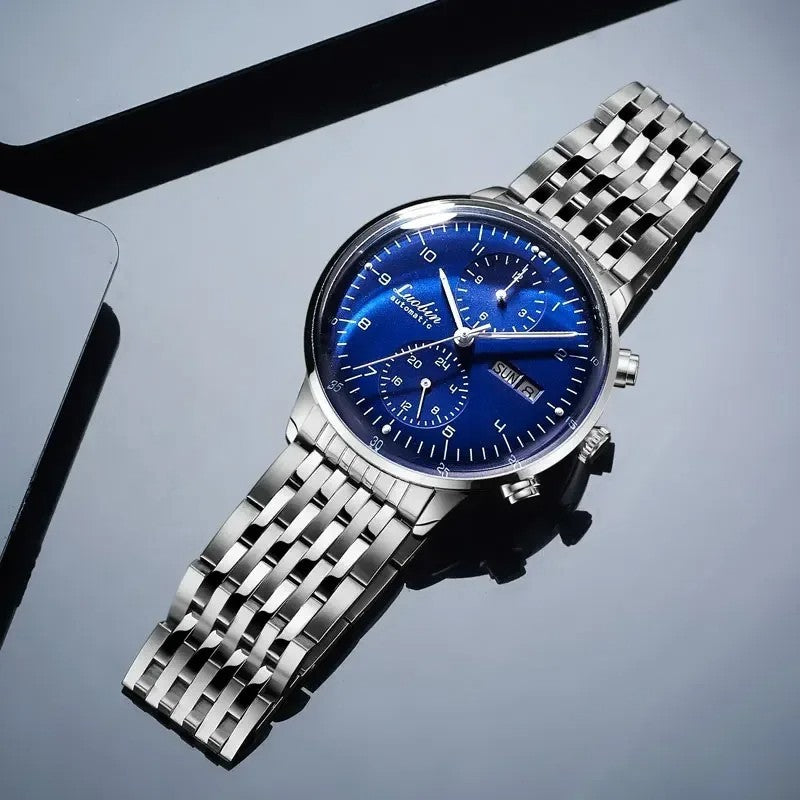 Luxus Herrenuhr Automatikuhr Armbanduhr Edelstahl Silber