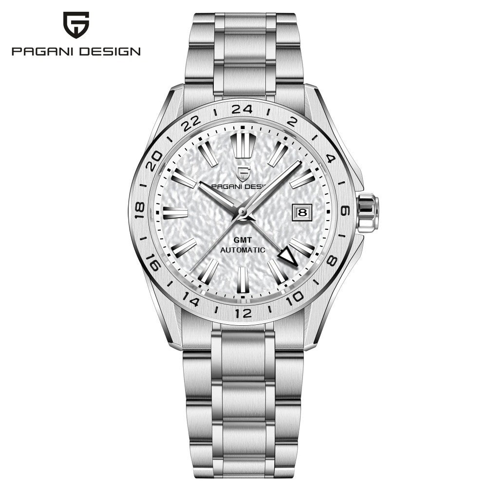 Pagani Design Herren Luxus Automatikuhr GMT Edelstahl Saphirglas Datum 39 mm